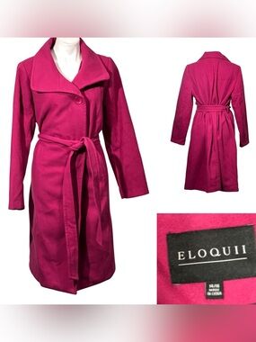 Eloquii Trench Coat plus size 14/16 Fuchsia pink Belted Wool-Blend